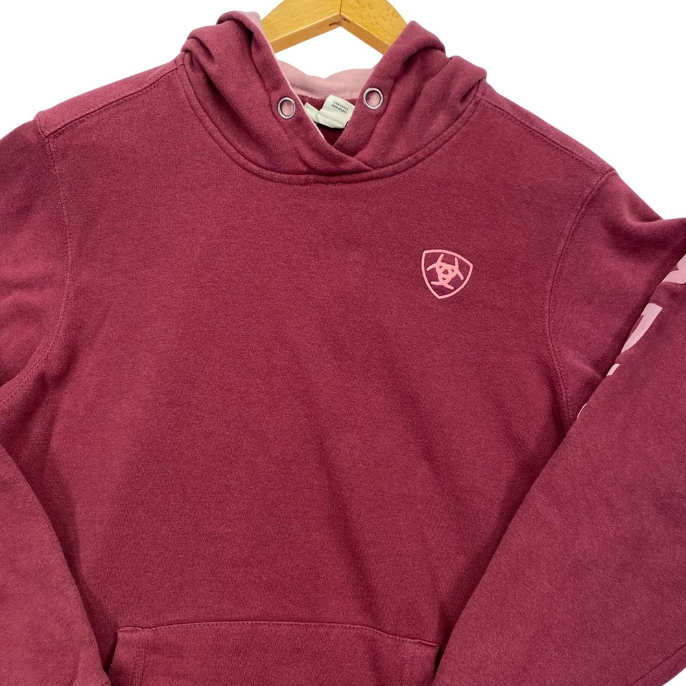 Ariat REAL Hoodie Women XS Burgundy Logo Graphic Sleeve Pullover 10033546 Read